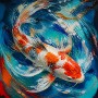 Koi Energie – Modernes Wandbild als Leinwandbild in Blau und Orange