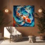 Koi Energie – Modernes Wandbild als Leinwandbild in Blau und Orange