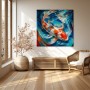 Koi Energie – Modernes Wandbild als Leinwandbild in Blau und Orange