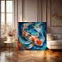 Koi Energie – Modernes Wandbild als Leinwandbild in Blau und Orange