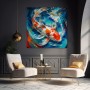 Koi Energie – Modernes Wandbild als Leinwandbild in Blau und Orange
