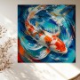 Koi Energie – Modernes Wandbild als Leinwandbild in Blau und Orange