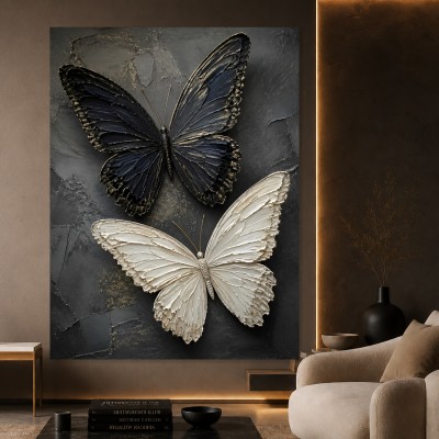Kontrastreiche Schmetterlinge als Wandbild und Poster in Schwarz und Creme