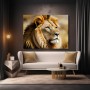 Majestätischer Löwe als Leinwand Wandbild in warmen Goldtönen