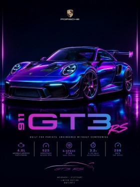 Neon Performance 911 GT3 RS – Wandbild & Poster