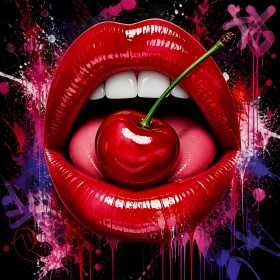Cherry Kiss Pop Art – Wandbild als Gallery Leinwand
