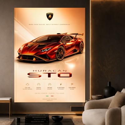 Lamborghini Huracán STO Wandbild Poster in Rot-Gold