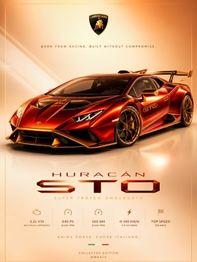 Lamborghini Huracán STO Wandbild Poster in Rot-Gold