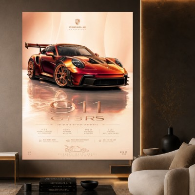 Porsche 911 GT3 RS Wandbild – Motorsport Poster in Kupferrot