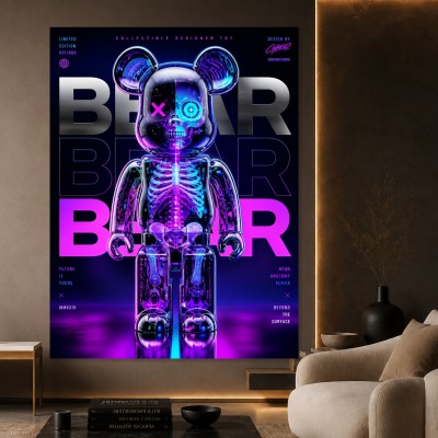 Neon Bear Anatomy – Modernes Wandbild als Gallery Leinwand