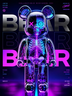 Neon Bear Anatomy – Modernes Wandbild als Gallery Leinwand