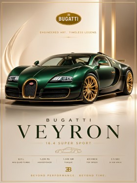 Bugatti Veyron Luxus Wandbild & Fine Art Print in Smaragdgrün