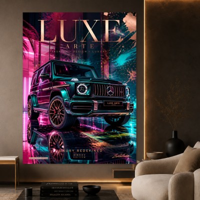 Neon Luxus-SUV – Modernes Wandbild als Gallery Print