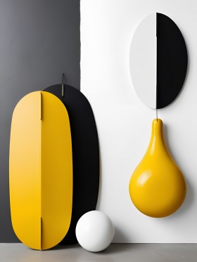 Geometrische Balance – Modernes Wandbild als Acrylbild in Gelb, Schwarz und Weiß