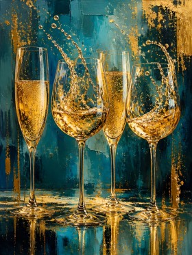 Champagnergläser in Gold & Petrol – Luxus Wandbild als Acrylglasbild