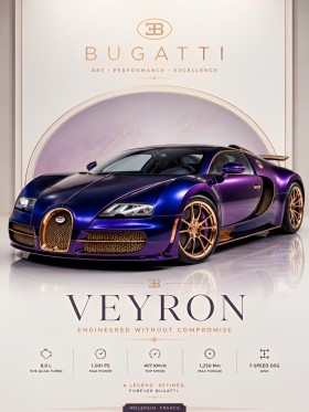 Bugatti Veyron Leinwand Poster in Violett und Roségold