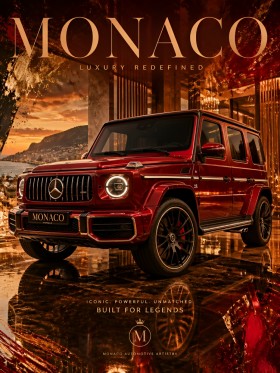 Luxus Wandbild Monaco Drive – Acrylglasbild mit rotem Geländewagen