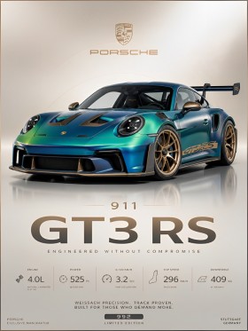 Porsche 911 GT3 RS – Modernes Wandbild als Gallery Leinwand