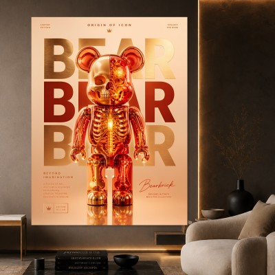 Bearbrick Anatomy Wandbild als Poster in Gold-Orange