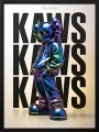 Pop-Kultur Wandbild als Gallery Leinwand – glänzende Chrom-Figur vor Typografie