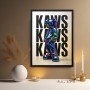 Pop-Kultur Wandbild als Gallery Leinwand – glänzende Chrom-Figur vor Typografie