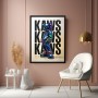 Pop-Kultur Wandbild als Gallery Leinwand – glänzende Chrom-Figur vor Typografie