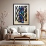 Pop-Kultur Wandbild als Gallery Leinwand – glänzende Chrom-Figur vor Typografie