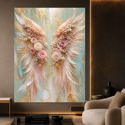 Himmlische Blütenflügel Wandbild Poster in Pastell und Gold