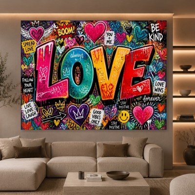 Farbenfrohes LOVE Wandbild als Gallery Leinwand