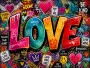 Farbenfrohes LOVE Wandbild als Gallery Leinwand