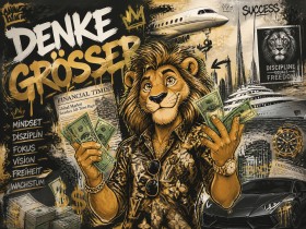 Erfolgs-Löwe in Gold – Leinwandbild als Poster im Street-Art-Stil