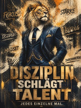 Disziplin schlägt Talent Wandbild Poster mit Löwen-Motiv