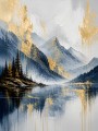 Goldene Bergstille – Leinwand Wandbild mit alpinem See