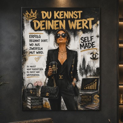 Selfmade Boss Lady Wandbild Poster in Schwarz, Weiß und Gold