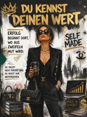 Selfmade Boss Lady Wandbild Poster in Schwarz, Weiß und Gold