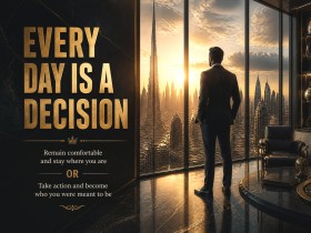 Every Day Is a Decision – motivierendes Wandbild & Poster mit Dubai Skyline