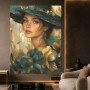 Elegante Dame in Smaragd und Gold – Leinwandbild Wandbild