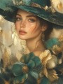 Elegante Dame in Smaragd und Gold – Leinwandbild Wandbild