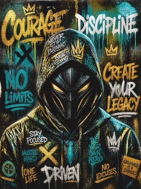 Motivation Street Art Wandbild – Canvas Print mit Maskenfigur