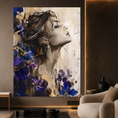 Elegantes Frauenporträt mit Blüten – Leinwand & Acrylbild