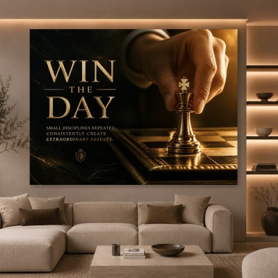 Win the Day Schach Motivation Leinwandbild Poster