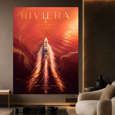 Riviera Côte d’Azur Wandbild als edler Poster Print mit Yacht