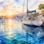Sonnenhafen mit Segelboot – Wandbild & Poster in Aquarelloptik