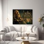 Majestätischer Löwenkönig – Leinwand Kunstwerk mit futuristischer Skyline