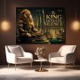 Majestätischer Löwenkönig – Leinwand Kunstwerk mit futuristischer Skyline