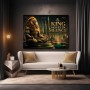 Majestätischer Löwenkönig – Leinwand Kunstwerk mit futuristischer Skyline