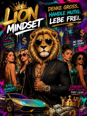 Lion Mindset Wandbild – Pop Art Leinwandbild mit Luxus-Vibe
