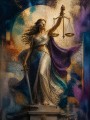Justitia in Gold und Violett – Modernes Wandbild als Fine Art Print