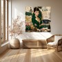 Eleganz in Smaragd – Kunstwerk auf Leinwand mit Fashion-Porträt