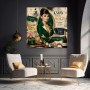 Eleganz in Smaragd – Kunstwerk auf Leinwand mit Fashion-Porträt